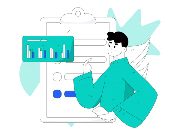 Homme travaillant sur l'analyse commerciale  Illustration