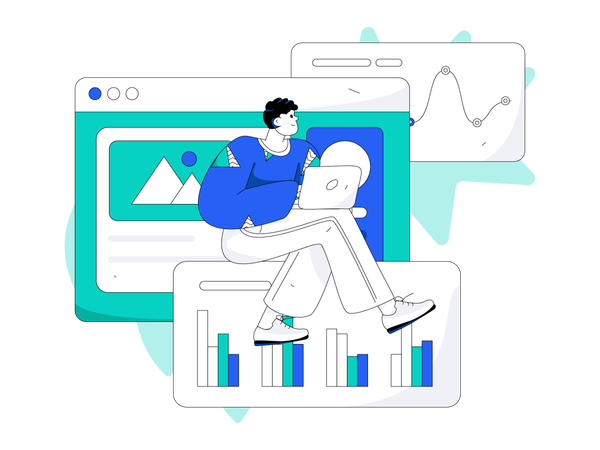 Homme travaillant sur l'analyse commerciale  Illustration