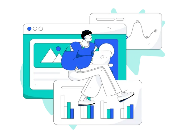 Homme travaillant sur l'analyse commerciale  Illustration