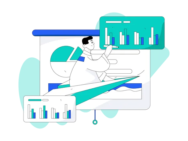 Homme travaillant sur l'analyse commerciale  Illustration