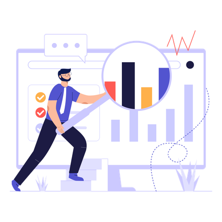 Homme travaillant sur l'analyse commerciale  Illustration