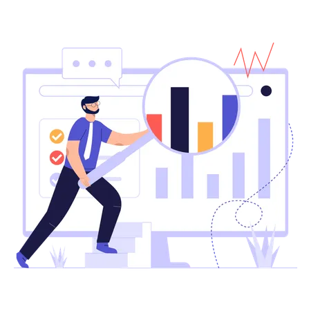 Homme travaillant sur l'analyse commerciale  Illustration