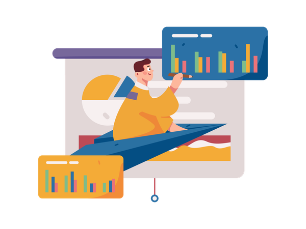 Homme travaillant sur l'analyse commerciale  Illustration