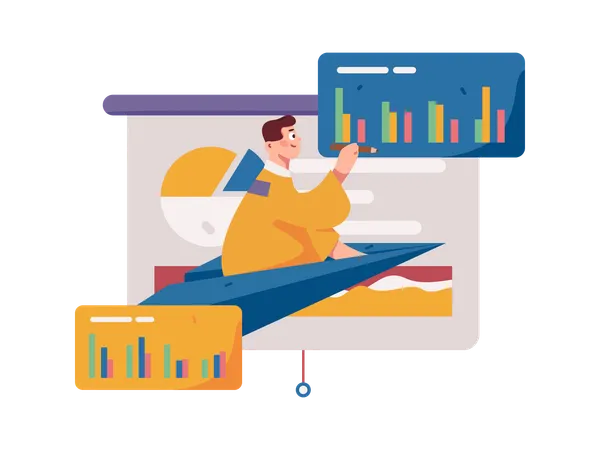 Homme travaillant sur l'analyse commerciale  Illustration