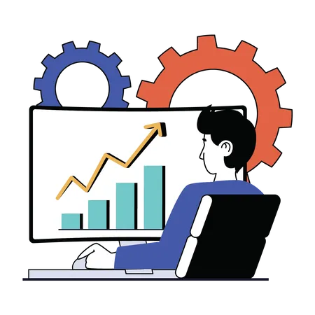 Homme travaillant sur l’analyse de la croissance du marché  Illustration