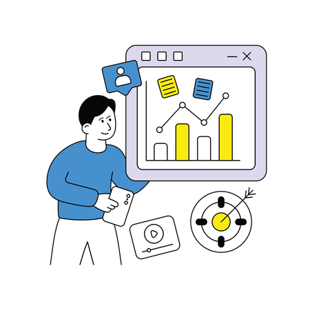 Homme travaillant sur l'analyse du marketing numérique  Illustration