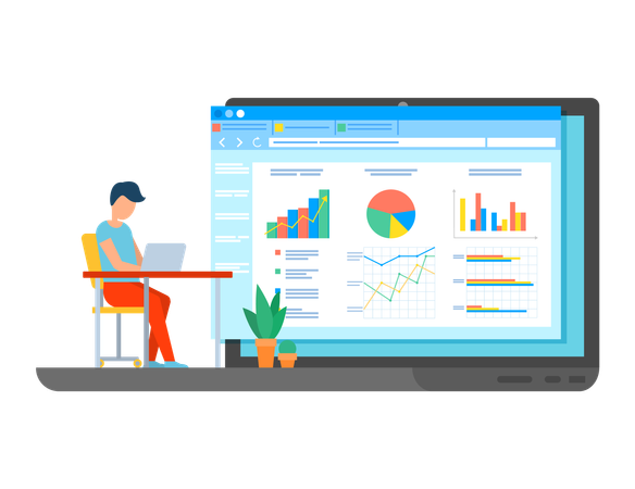 Homme travaillant sur l'analyse commerciale  Illustration