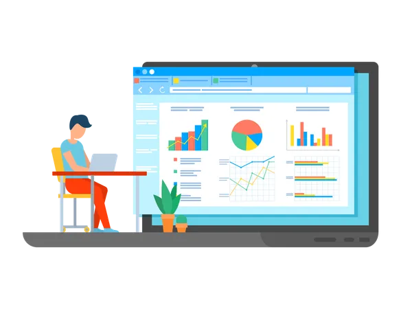 Homme travaillant sur l'analyse commerciale  Illustration