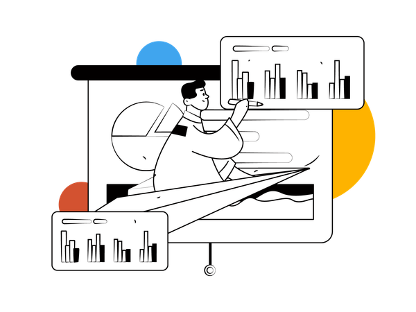 Homme travaillant sur l'analyse commerciale  Illustration