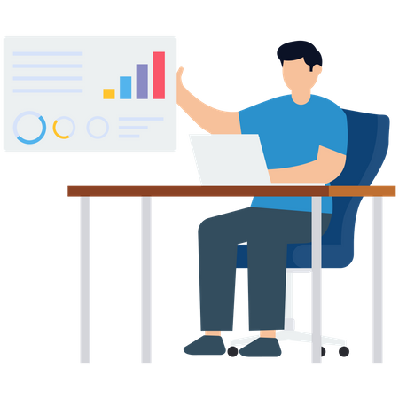 Homme travaillant sur l'analyse commerciale  Illustration