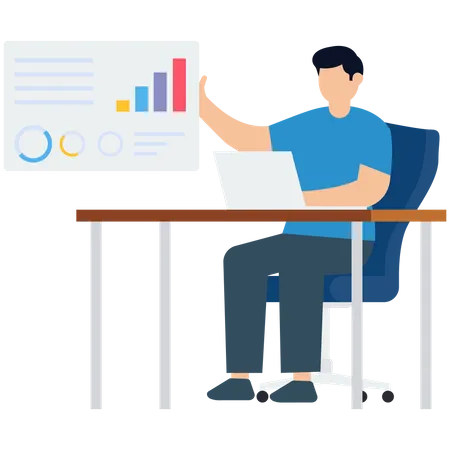 Homme travaillant sur l'analyse commerciale  Illustration