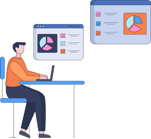 Homme travaillant sur l'analyse commerciale  Illustration