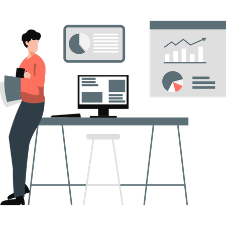 Homme travaillant sur des données d'analyse commerciale  Illustration