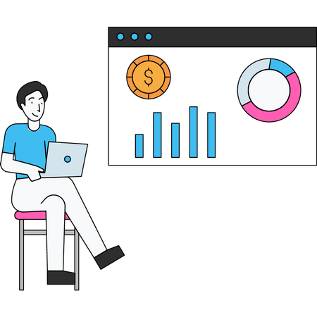 Homme travaillant sur l'analyse en ligne  Illustration