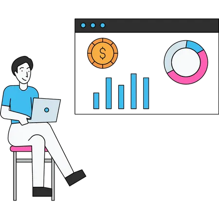 Homme travaillant sur l'analyse en ligne  Illustration