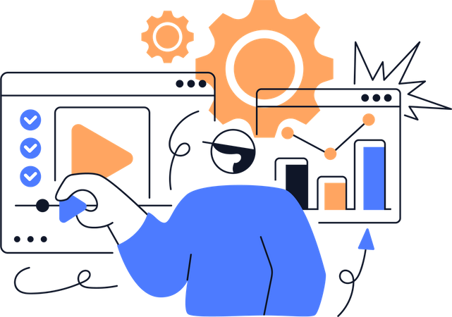 Homme travaillant sur l'analyse du marketing vidéo  Illustration