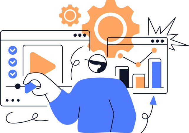 Homme travaillant sur l'analyse du marketing vidéo  Illustration