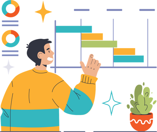 Homme travaillant sur l'analyse commerciale  Illustration