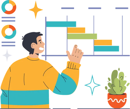 Homme travaillant sur l'analyse commerciale  Illustration