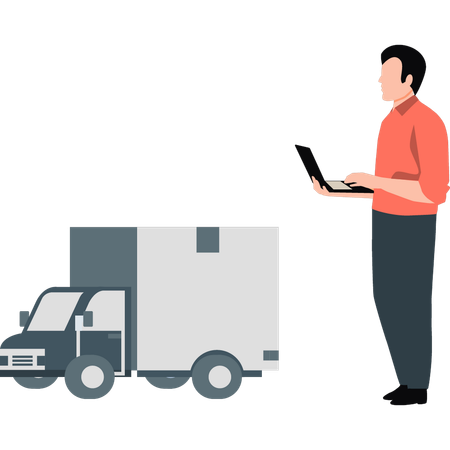 Homme travaillant sur une camionnette de livraison  Illustration