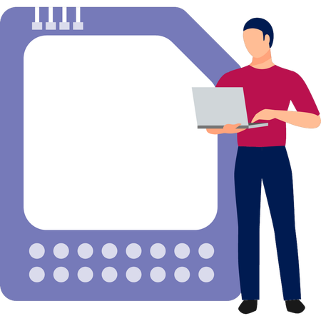 Homme travaillant sur une puce de carte mémoire  Illustration