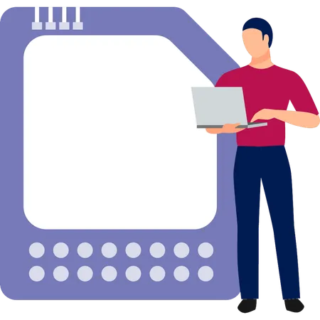 Homme travaillant sur une puce de carte mémoire  Illustration