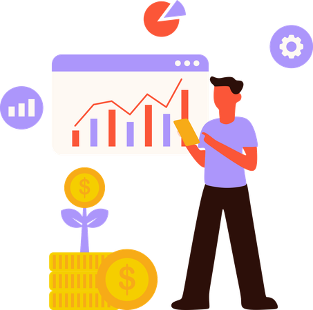 Homme travaillant sur une stratégie de trading  Illustration