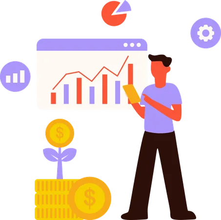 Homme travaillant sur une stratégie de trading  Illustration