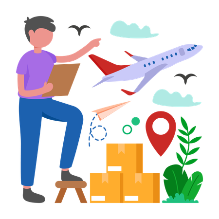 Un homme travaille sur la logistique du fret aérien  Illustration