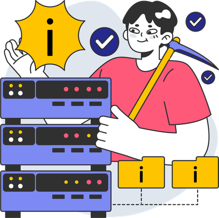 Homme trouvant des informations sur le serveur  Illustration