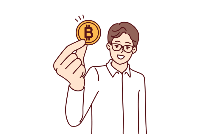 Un homme a trouvé une pièce de monnaie Bitcoin  Illustration