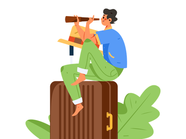 Homme trouvant une destination de voyage  Illustration