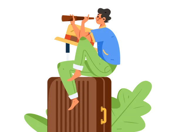 Homme trouvant une destination de voyage  Illustration