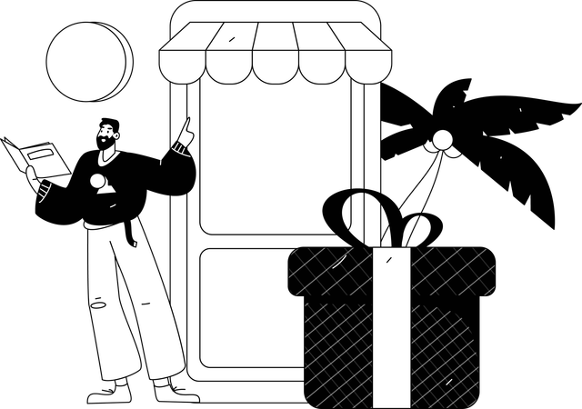 Homme utilisant une application d'achat en ligne  Illustration