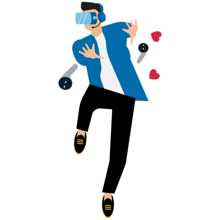 Un homme utilisant une configuration de jeu VR  Illustration