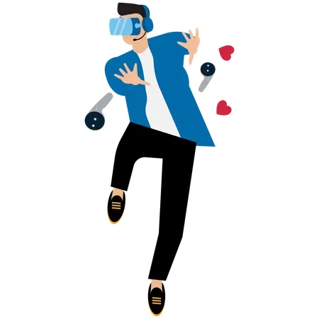 Un homme utilisant une configuration de jeu VR  Illustration