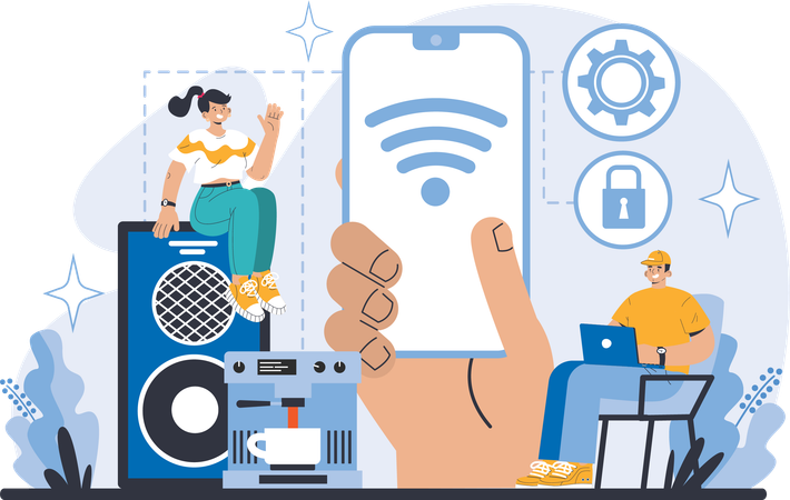 Homme utilisant des appareils IoT intelligents  Illustration