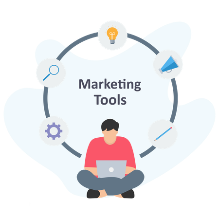 Homme utilisant des outils marketing  Illustration