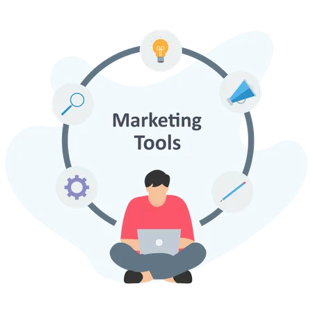 Homme utilisant des outils marketing  Illustration