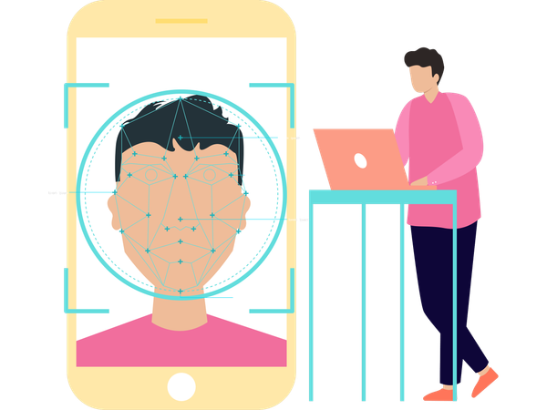 Un homme utilisant un hologramme d'IA  Illustration