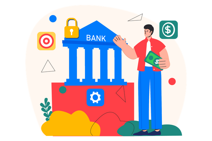 Homme utilisant une banque  Illustration