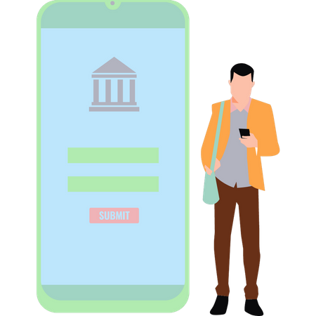 Homme utilisant les services bancaires en ligne sur mobile  Illustration