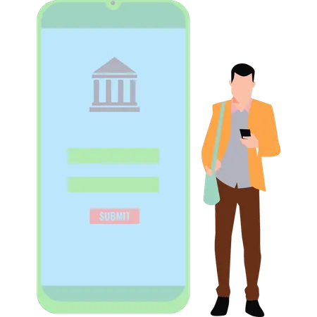 Homme utilisant les services bancaires en ligne sur mobile  Illustration