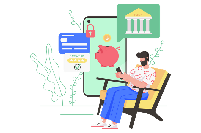Homme utilisant la banque numérique  Illustration