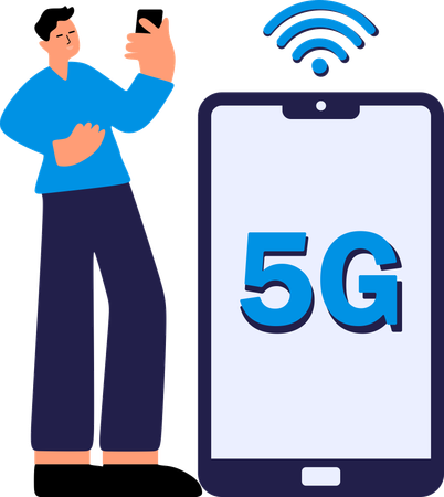 Homme utilisant la connectivité réseau 5G  Illustration