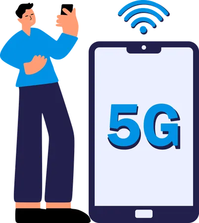 Homme utilisant la connectivité réseau 5G  Illustration