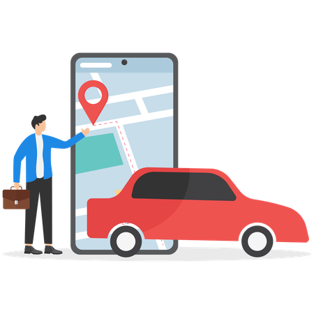 Homme utilisant la navigation GPS sur une application mobile  Illustration