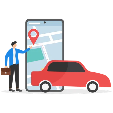 Homme utilisant la navigation GPS sur une application mobile  Illustration