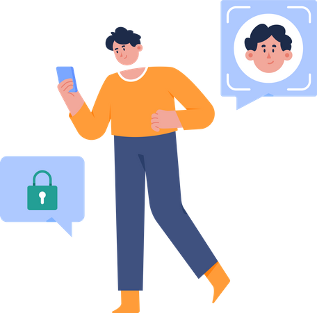 Homme utilisant la sécurité Face ID  Illustration