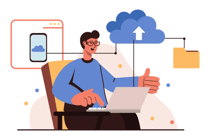 Homme utilisant la technologie cloud computing  Illustration